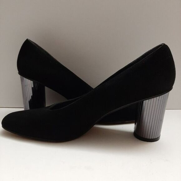 STUART WEITZMAN Mirrored Heels Retro Suede Genuine Leather Pumps Black Sz 7.5 AA - Picture 13 of 16